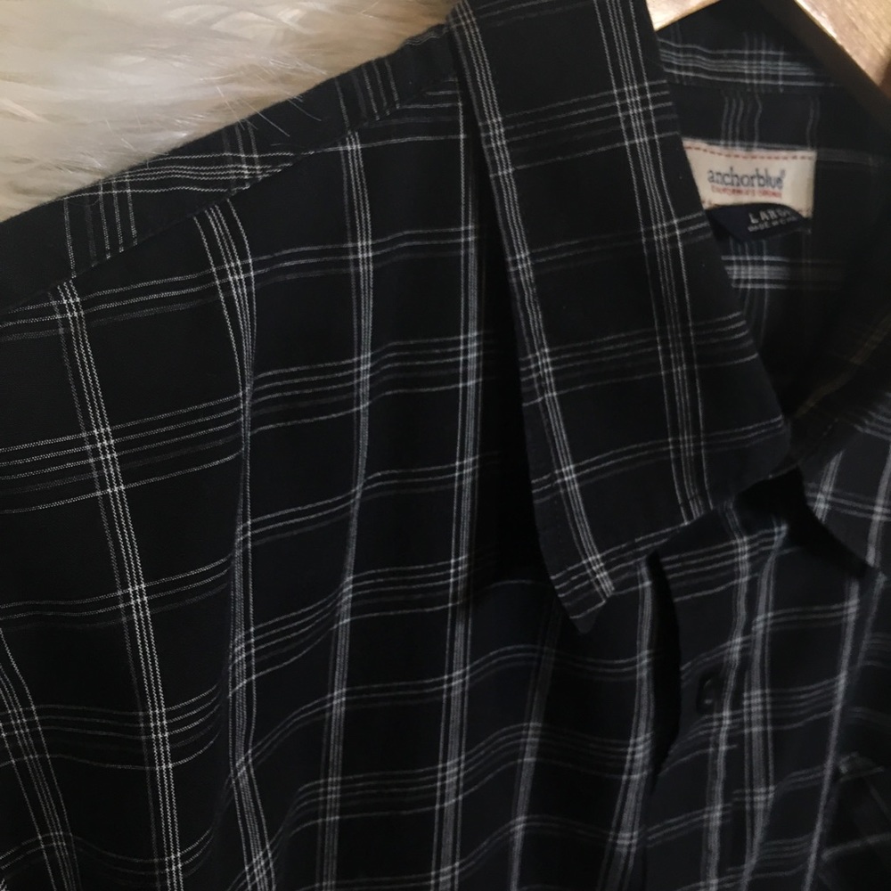 Men’s Anchor Blue Plaid Button down S/S shirt Sz L